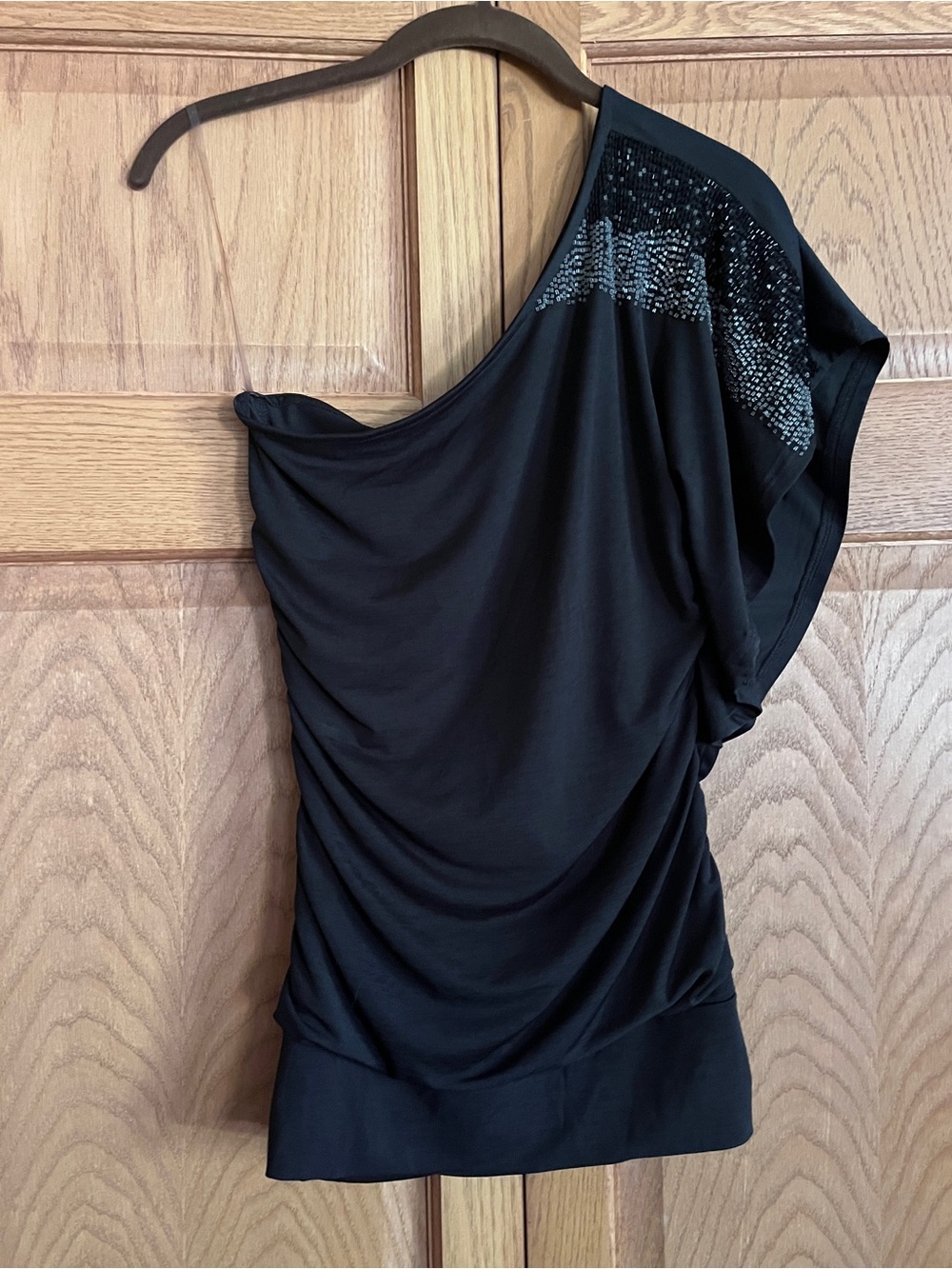 Studio Y Black One-Shoulder Top with Sequin Detail